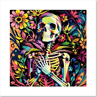 Skull head with flowers Posters and Art